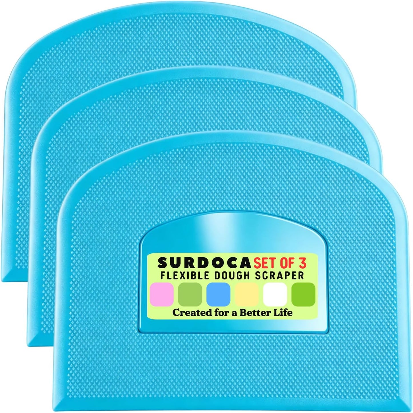 SURDOCA Dough Scraper Bench Scraper - 3P 4.7x3.7" Plastic Flexible Bowl Scraper, Sharp Edge & Angles Cake Scraper. Non-Slip Bakeware Decorating Tools Sculpting & Modeling Tools - Green+White+Green - Colors A