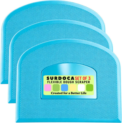 SURDOCA Dough Scraper Bench Scraper - 3P 4.7x3.7" Plastic Flexible Bowl Scraper, Sharp Edge & Angles Cake Scraper. Non-Slip Bakeware Decorating Tools Sculpting & Modeling Tools - Green+White+Green - Colors A
