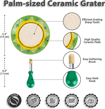 Handmade Ceramic Garlic Grater - 4 Pcs Garlic Press - Natural Ginger & Cheese Grinder - Decorative Mincer - Honey Yellow