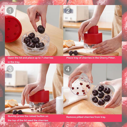 PCTC Cherry Pitter Tool - Pit Remover for Cherries, Multi-Functional Fruit & Vegetable Tool, Quick Release Remove 7 Cherry Pits at Once, Kitchen Gadget for Easy Prep (White)