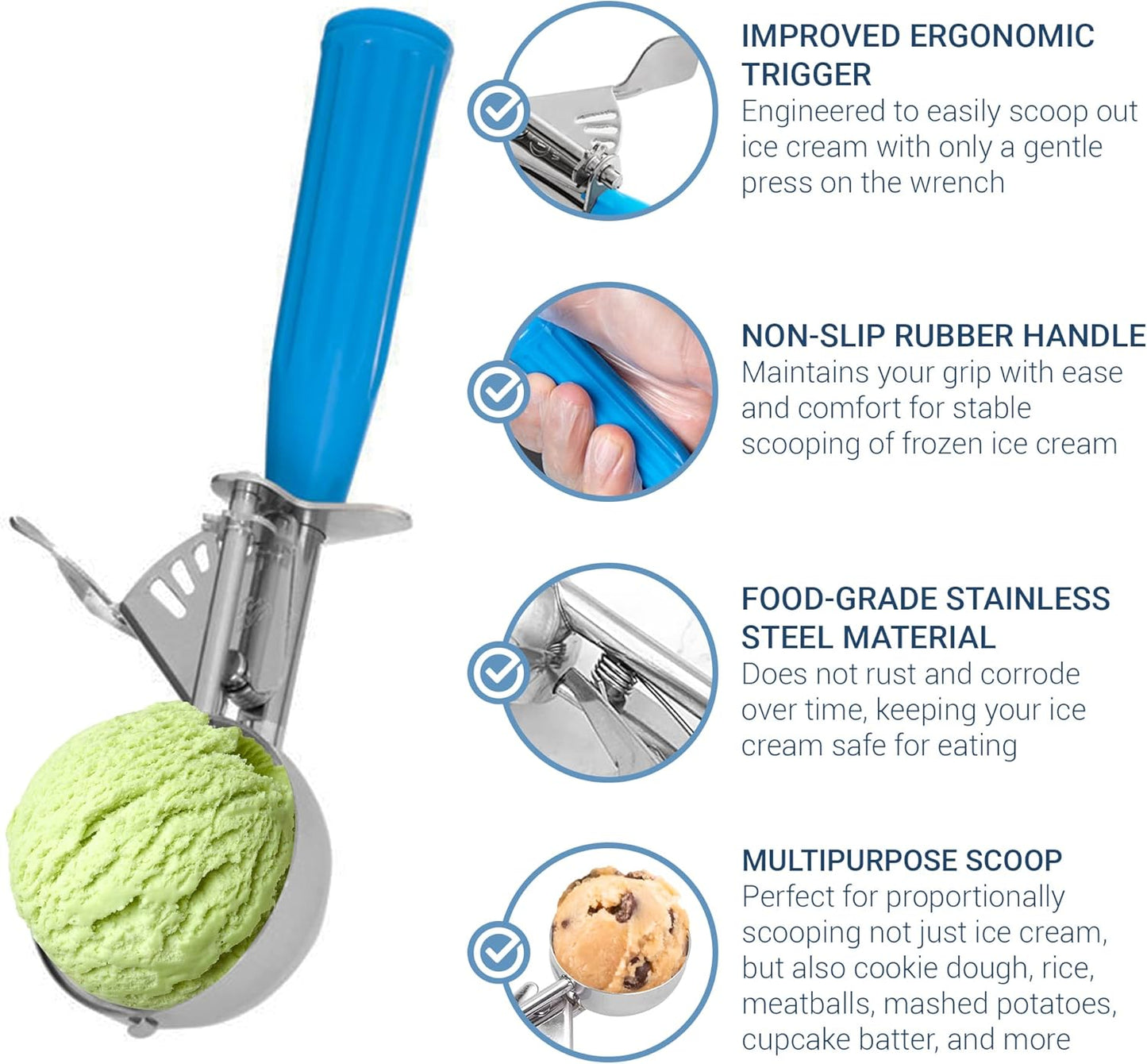 Meadow Lane Trigger Scoop - #24 Size (2-in Diameter) 2.7 Tbsp Capacity, Stainless Steel, Portion Control, Ice-cream & Cookie Dough Scoop, Black
