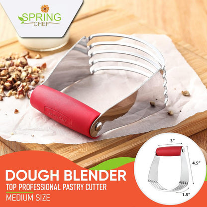 Spring Chef Dough Blender, Top Professional Pastry Cutter with Heavy Duty Stainless Steel Blades, Medium Size, Black