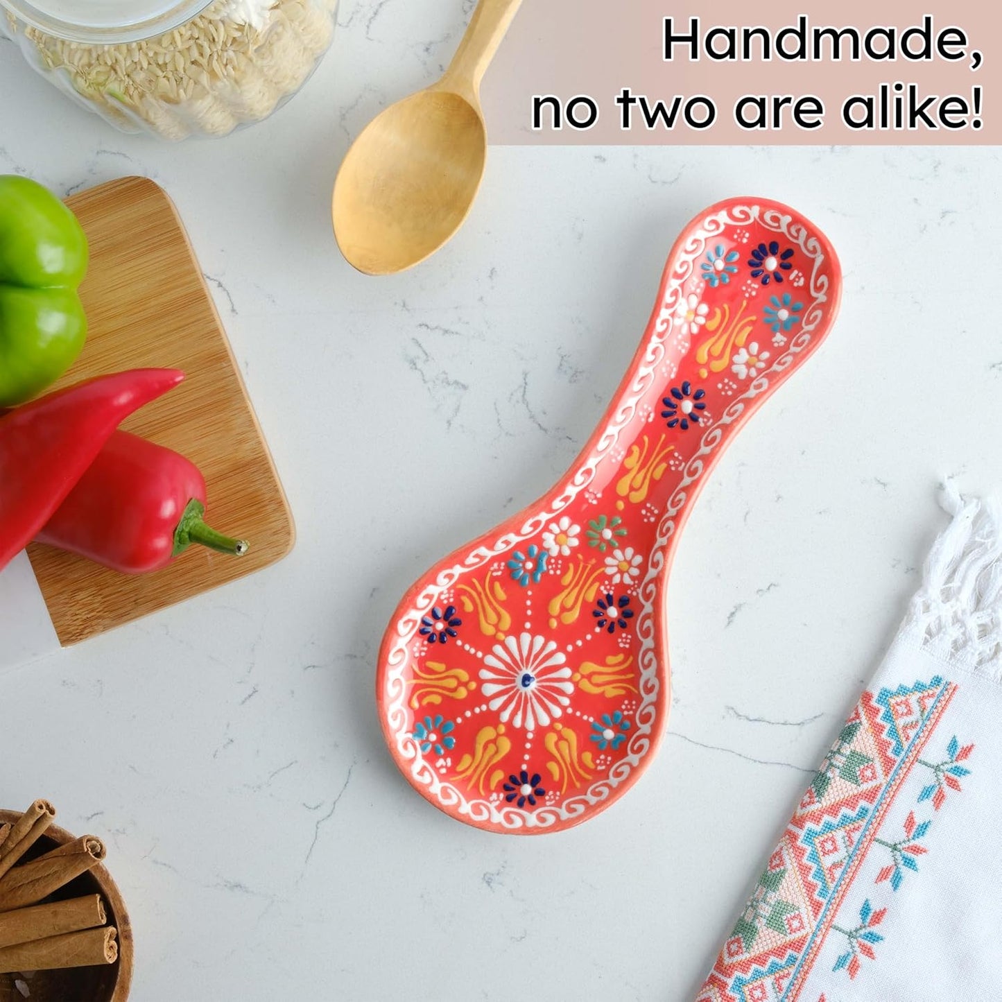 Handmade Spoon Rest, Ceramic Spoon Rest for Stove Top, 10" Spoon Rest for Kitchen Counter, Dishwasher Safe Spoon Holder for Stove, Housewarming Gifts Utensil Rest, Colorful Spoon Rests (Black)