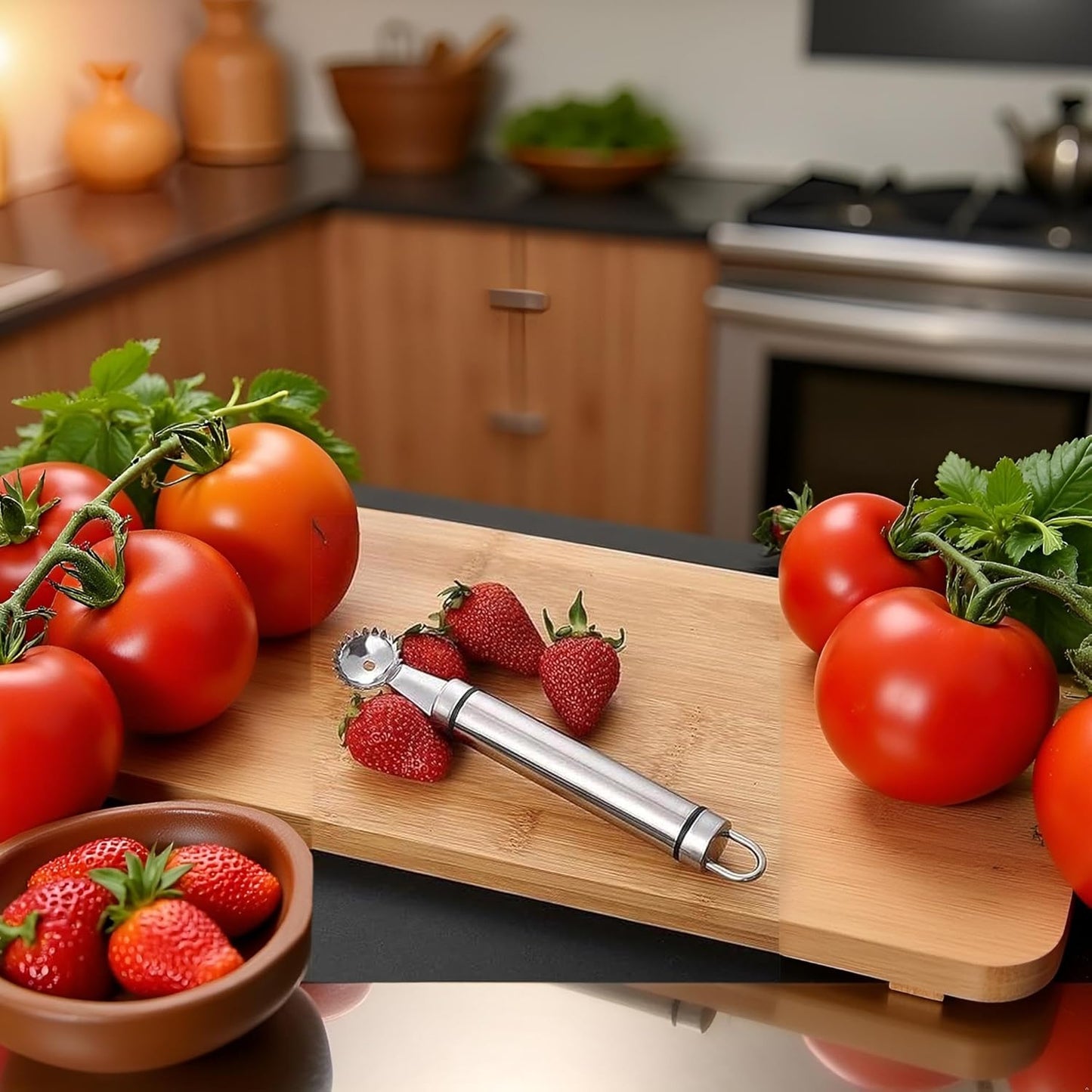 Stainless Steel Strawberry Huller and Tomato Stem Corer Tool Multi-Function Stainless Corer and Pitter Remover for Strawberry Gadgets Kitchen Tool Blade Craft Fruit Tools Fruit and Vegetable Corers