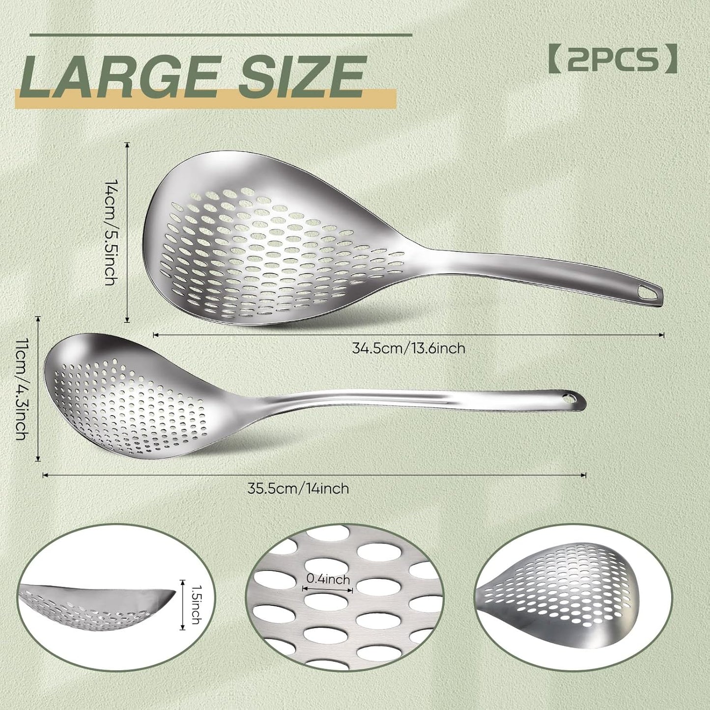 Bokon 2 Pieces Spider Strainer Skimmer Slotted Spoon Stainless Steel Skimmer Ladle Rustproof Frying Spoon Strainer Colander with Hanging Holes for Kitchen Cooking Draining and Frying