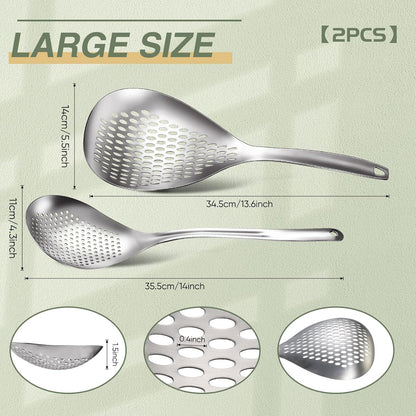 Bokon 2 Pieces Spider Strainer Skimmer Slotted Spoon Stainless Steel Skimmer Ladle Rustproof Frying Spoon Strainer Colander with Hanging Holes for Kitchen Cooking Draining and Frying