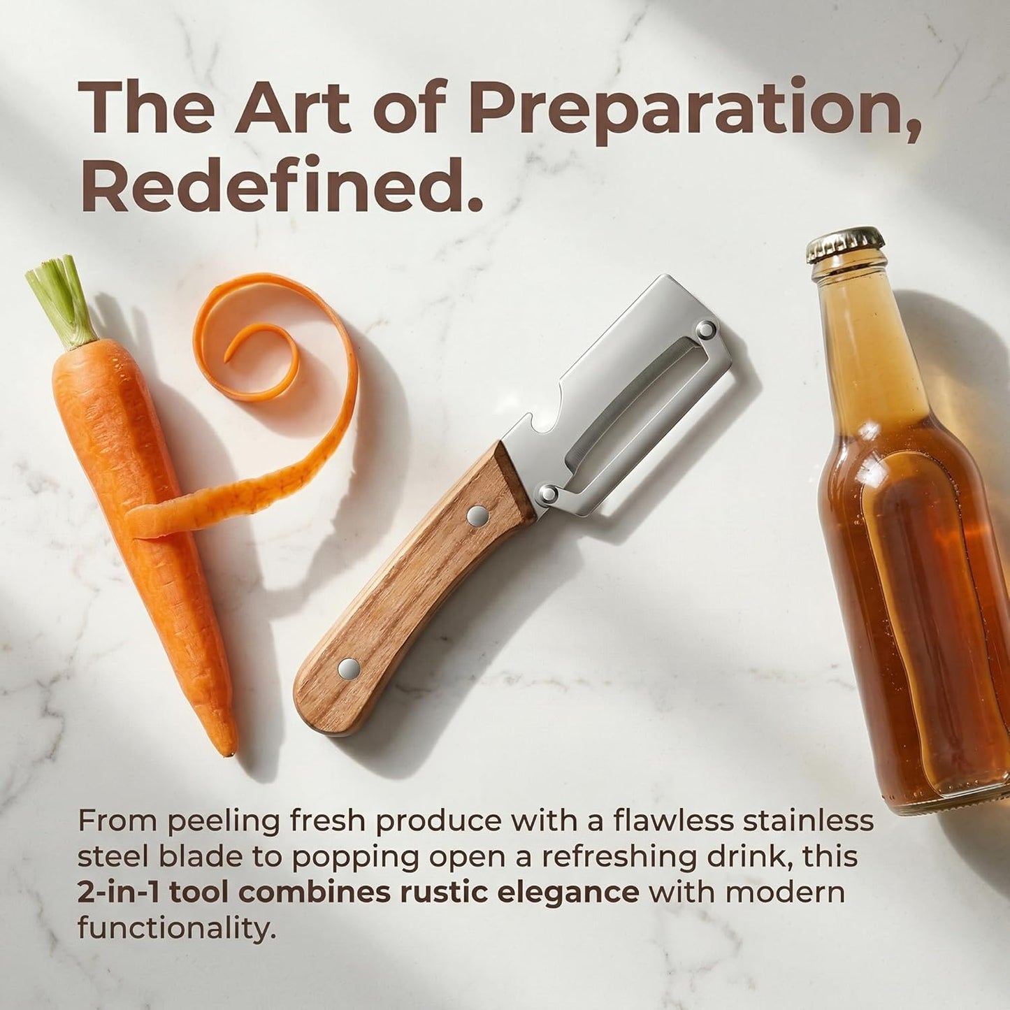 2026New Multi-function Vegetable Peeler, Kitchen Multi-function Stainless Steel Thickened Fruit Peeler Knife with Wooden Handle 2-1Suitable for Peeling Vegetable Fruits (2PCS)