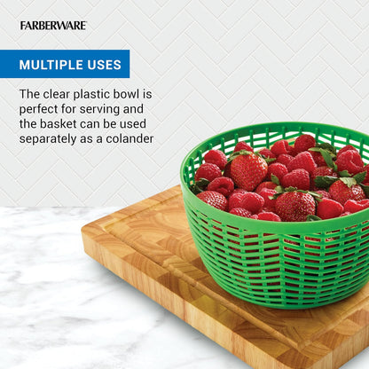 Farberware Easy to use pro Pump Spinner with Bowl, Colander and Built in draining System for Fresh, Crisp, Clean Salad and Produce, 6.6 quart, Green