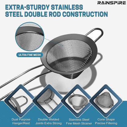 Upgraded 3.3" 304 Stainless Steel Fine Mesh Strainers for Kitchen, Cocktail Strainer Tea Coffee Juice Strainer Food Strainer Mini Sieve Strainer, Silver