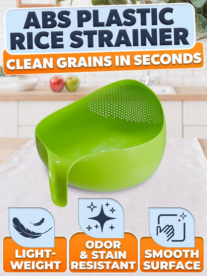 Rice Strainer with Handle - Lightweight Rice Washer Strainer Bowl with Smart Design for Easy Water Draining, Easy to Use & Clean ABS Plastic Colander with Handle for Cereals, Pasta, Vegetables, Fruits
