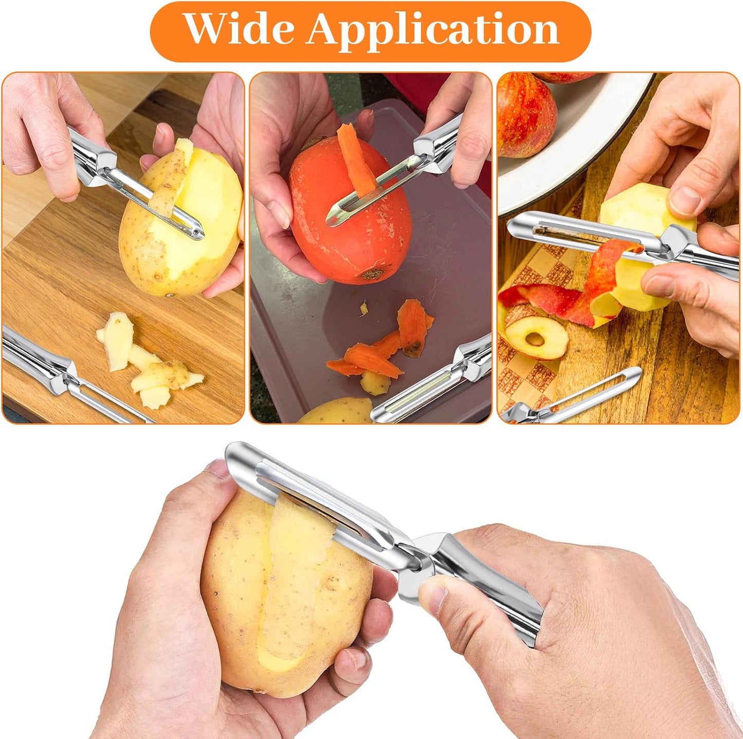 JIEYAO 2 Pack Stainless Steel Vegetable Peelers for Kitchen, Swivel Fruit Potato Peeler Ergonomic Rotary Peeler for Carrot Potato Fruit Dishwasher Safe Kitchen Tool