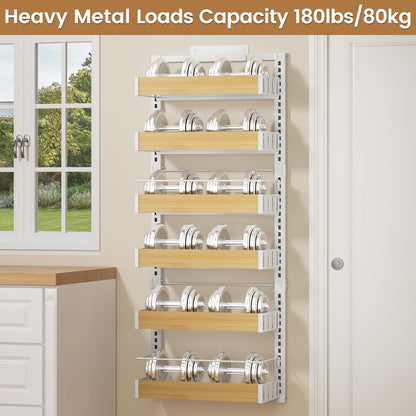 POKIPO 8 Tier Over The Door Pantry Organizer, 2 IN 1 Wall Mount or Hanging Spice Rack Seasoning Shelves with Adjustable Basket, Back of Door Organizer and Storage for Kitchen Cabinet and Room Closet