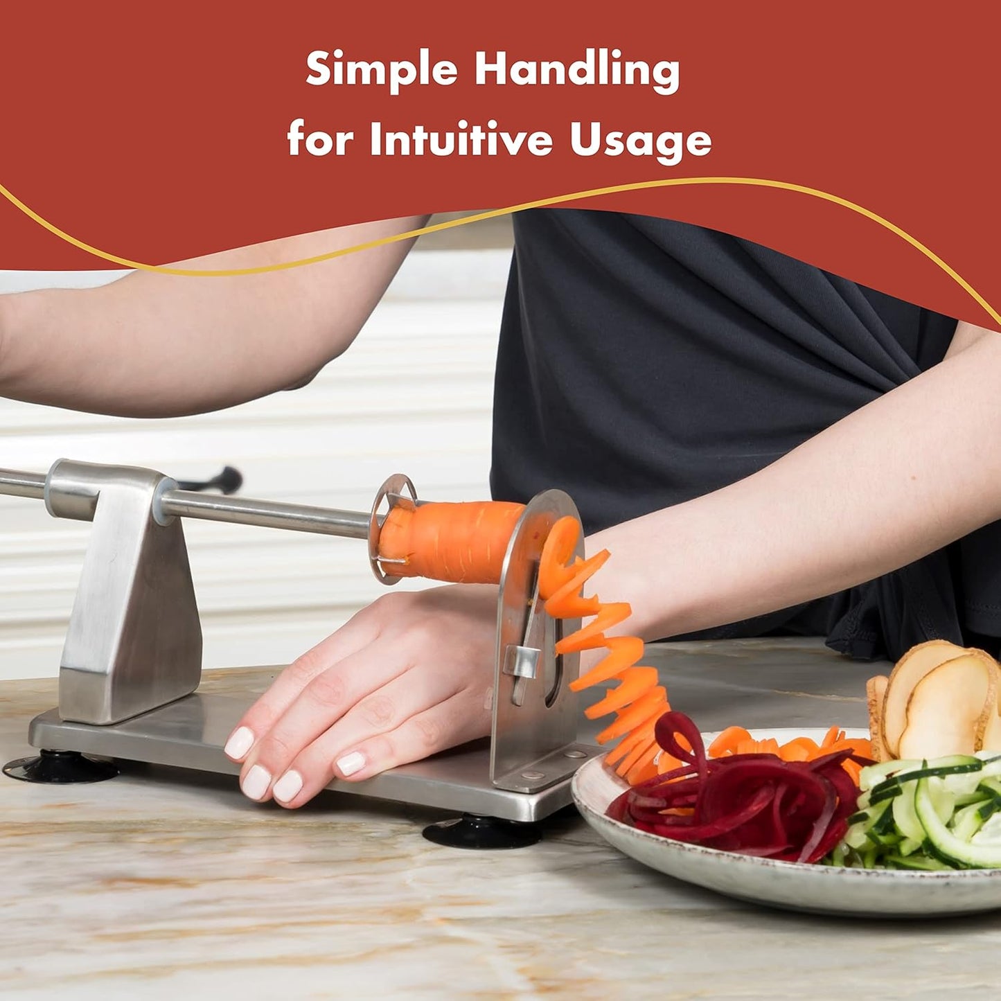 Homarden Stainless Steel Vegetable Spiralizer - 5 Blade Zucchini Noodle Maker - Industrial Quality Vegetable Slicer for Veggies, Salad Chopper, Potato Cutter, Zoodle Maker, 9 x 3.5 x 4.8 Inches