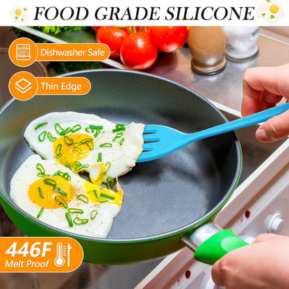 5 Pack Small Silicone Spatula Mini Rubber Turner High Heat Resistant Slotted Egg Fish Spatula Flipper Small Pancake Turner Mini Serving Cooking Kitchen Utensils (Red Blue Green Orange Pink)