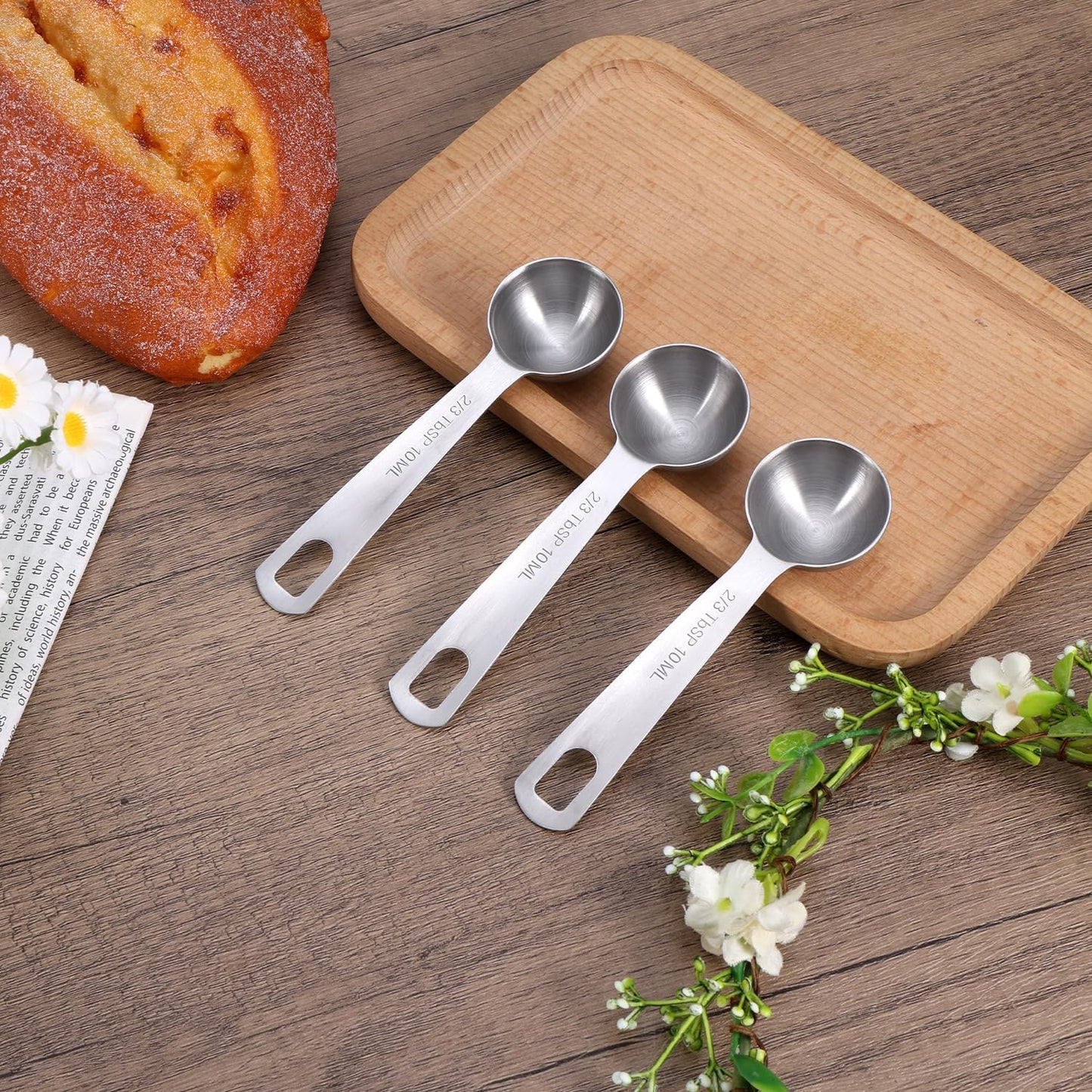 3pcs Measuring Spoon, Stainless Steel Table Spoons Measuring Spoons 1 Tsp Scoop Teaspoon 1/3 Tablespoon 5 ML | 5 CC Metal Spoon Short Handle for Kitchen Tea Soup Ingredients (Short)
