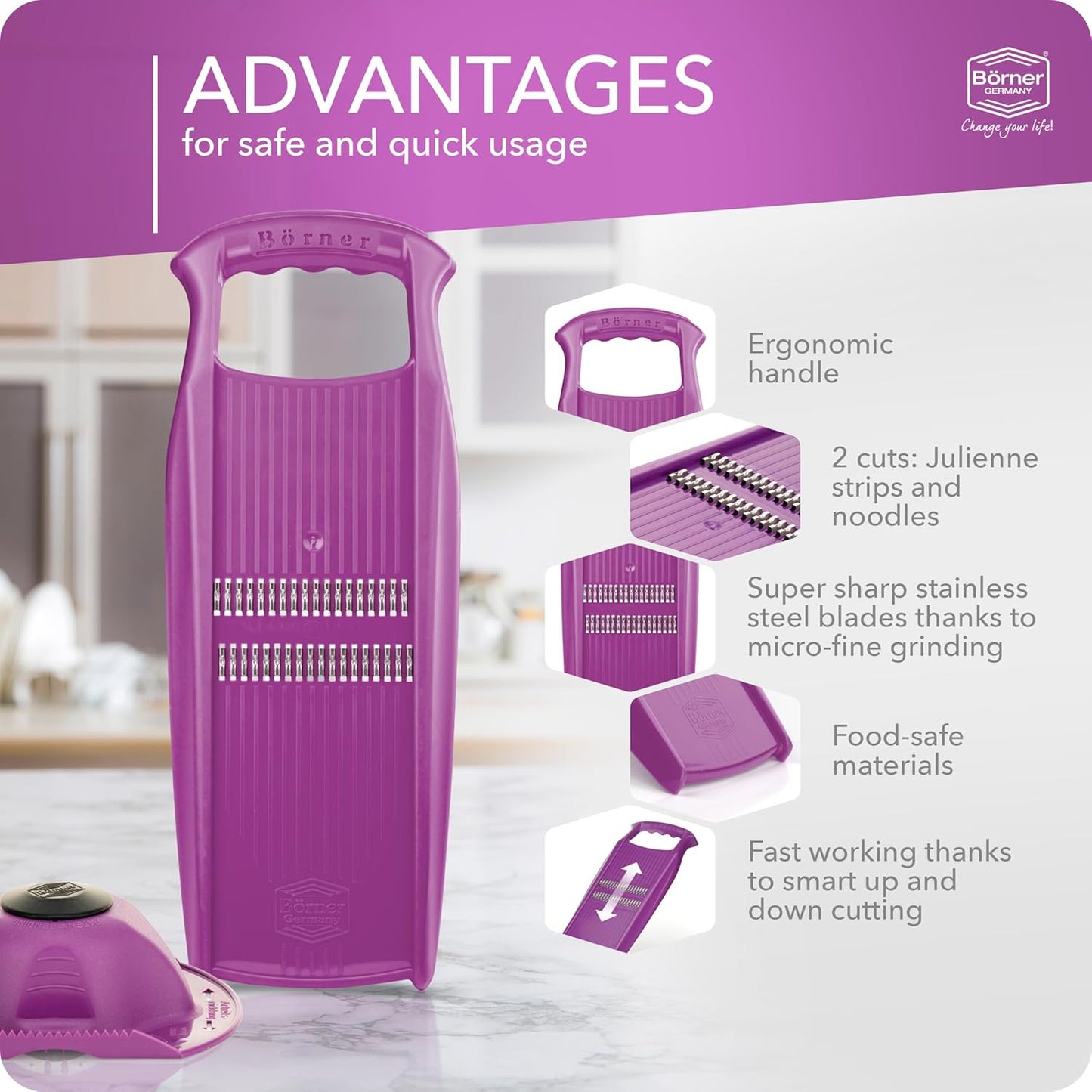 BORNER Roko PowerLine | Vegetable Grater Börner - Quality Made in Germany, Color:Orange