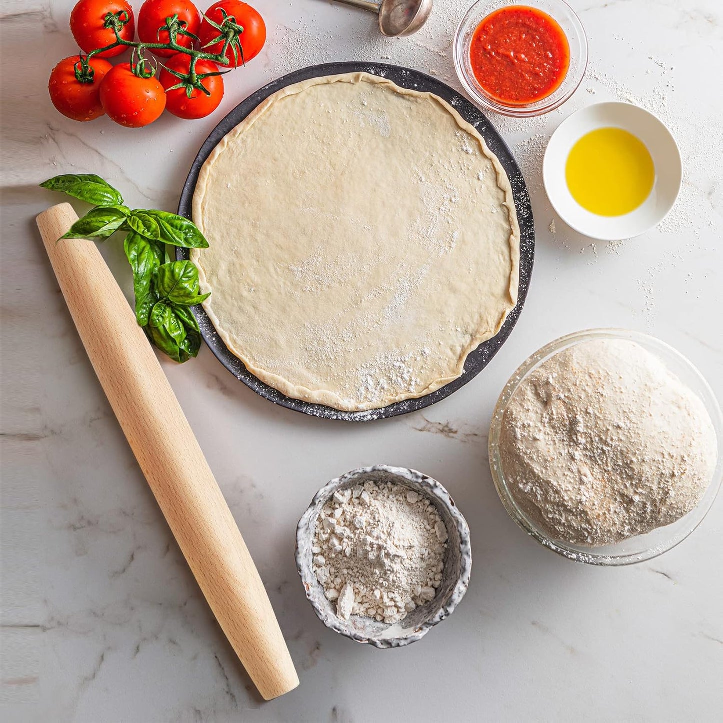 French Rolling Pin for Baking - AMPSEVEN Wooden Rolling Pin Dough Roller for Pizza Fondant Pasta Dumpling tortillas (20cm(7.9inch))