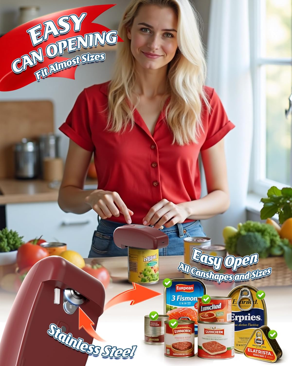 HuiJuKeJi LED Automatic Can Opener, Hands-Free One-Touch Operation Electric Can Opener, Auto-Stop Smooth Edge Safety & USB Rechargeable for Seniors Arthritis Effortless Opening Kitchen Gadget Gift