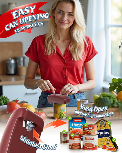HuiJuKeJi LED Automatic Can Opener, Hands-Free One-Touch Operation Electric Can Opener, Auto-Stop Smooth Edge Safety & USB Rechargeable for Seniors Arthritis Effortless Opening Kitchen Gadget Gift