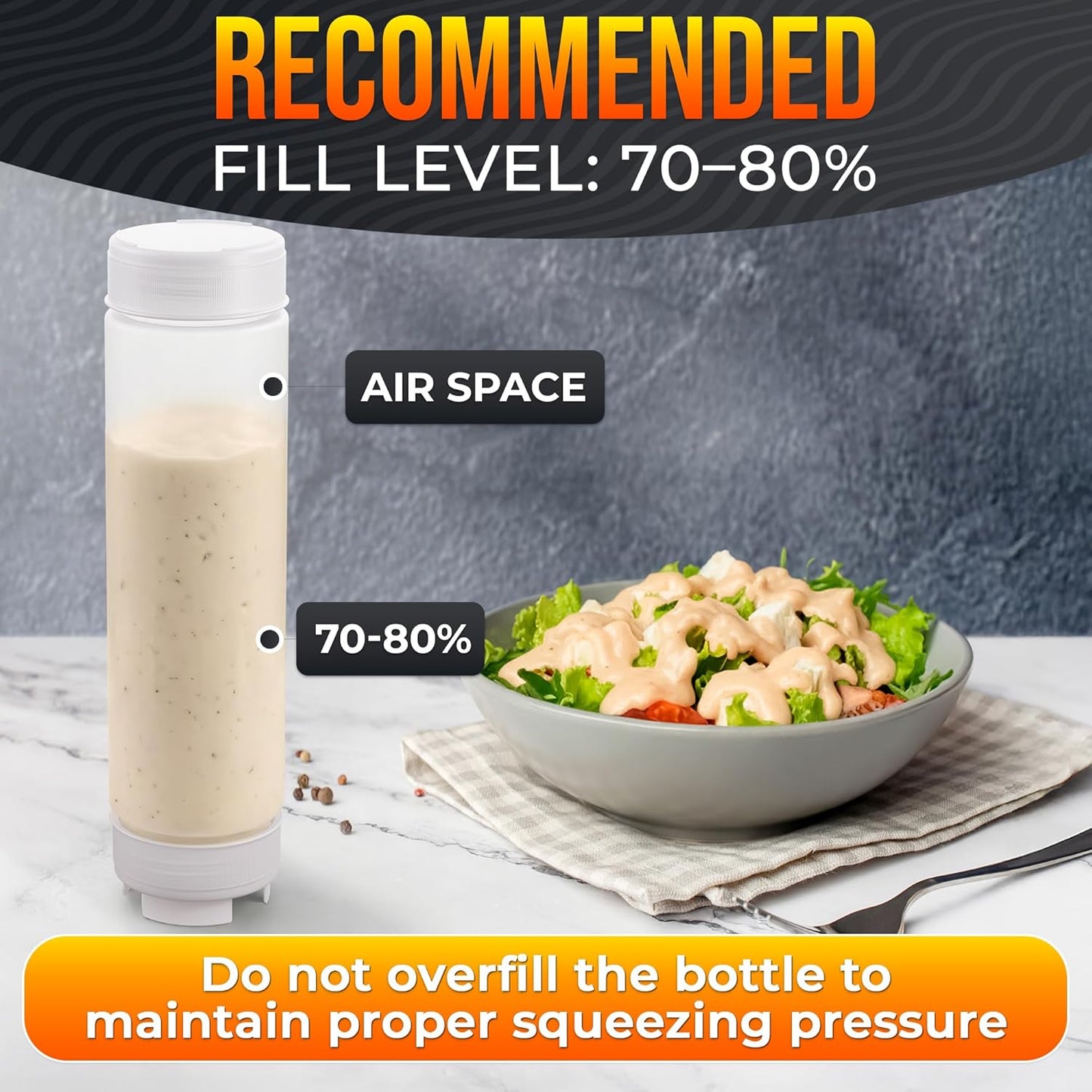 6 Pcs Condiment Squeeze Bottles 16 Oz - 9.2x2.44" Clear Bottles With Self-Closing Valve, Flexible, Easy to Clean and Fill - Dispenser for Sauces and Dressings