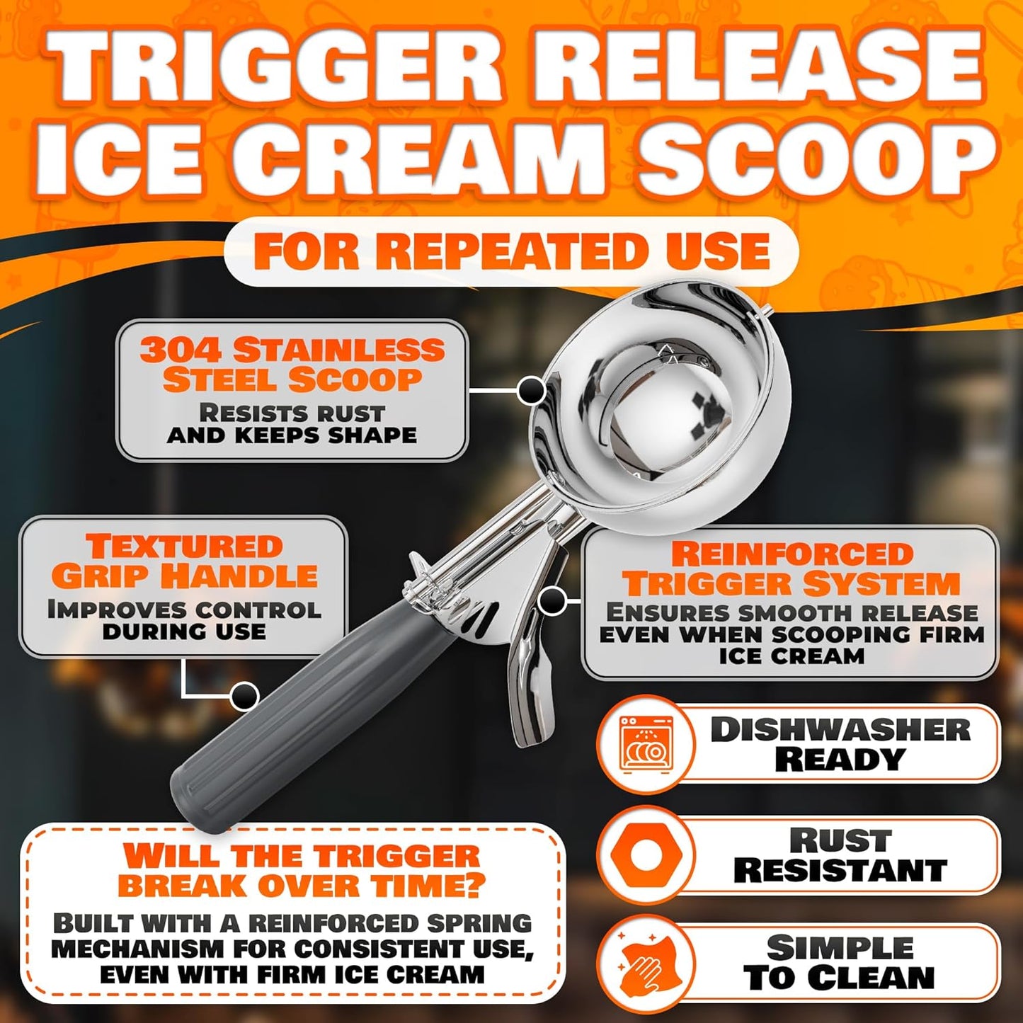 Cookie Scoop Set - Ice Cream Scoop with Trigger - Cookie Scoops for Baking Set of 3#16 (2.7 oz), #20 (2 oz), #30 (1.25 oz), Stainless Steel Versatile Tool, Portion Control for Cookies and Treats Prep