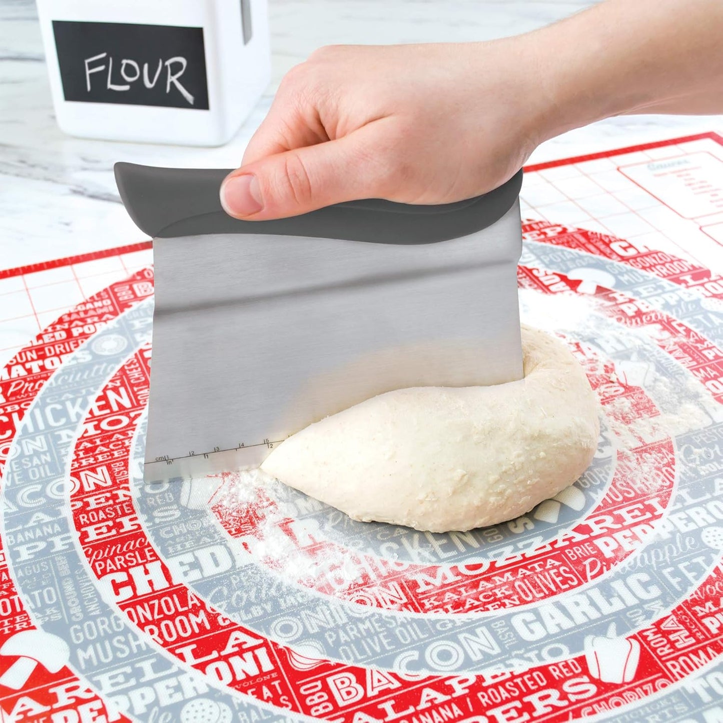 Tovolo Bench Scraper With Measurement Guide, Dough Divider With Offset Blade, Pastry Scraper With Ruler, Ergonomic Baking Tool, Dishwasher-Safe & BPA-Free, Charcoal