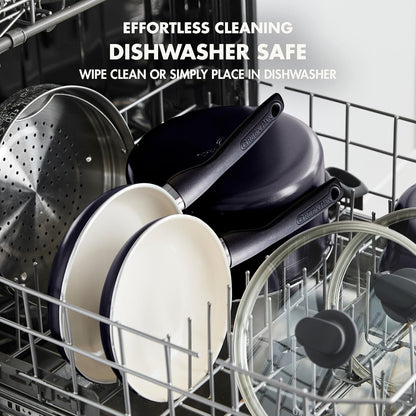 GreenPan Rio Healthy Ceramic Nonstick 8" Frying Pan Skillet and Silicone Spatula Set, Soft Grip Handle, Breaktfast Meal Set, PFAS-Free, Dishwasher Safe, Oven Safe, Oxford Blue