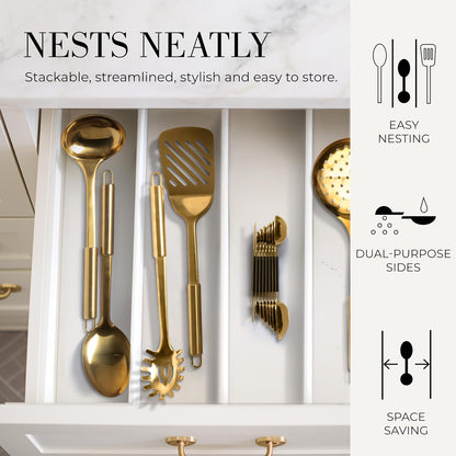 White and Gold Measuring Spoons with Leveler - Featuring 8PC Upgraded Style, Dual-Sided, Stackable, Stainless Magnetic Measuring Spoons Set - Fits in Spice Jars, White and Gold Kitchen Accessories