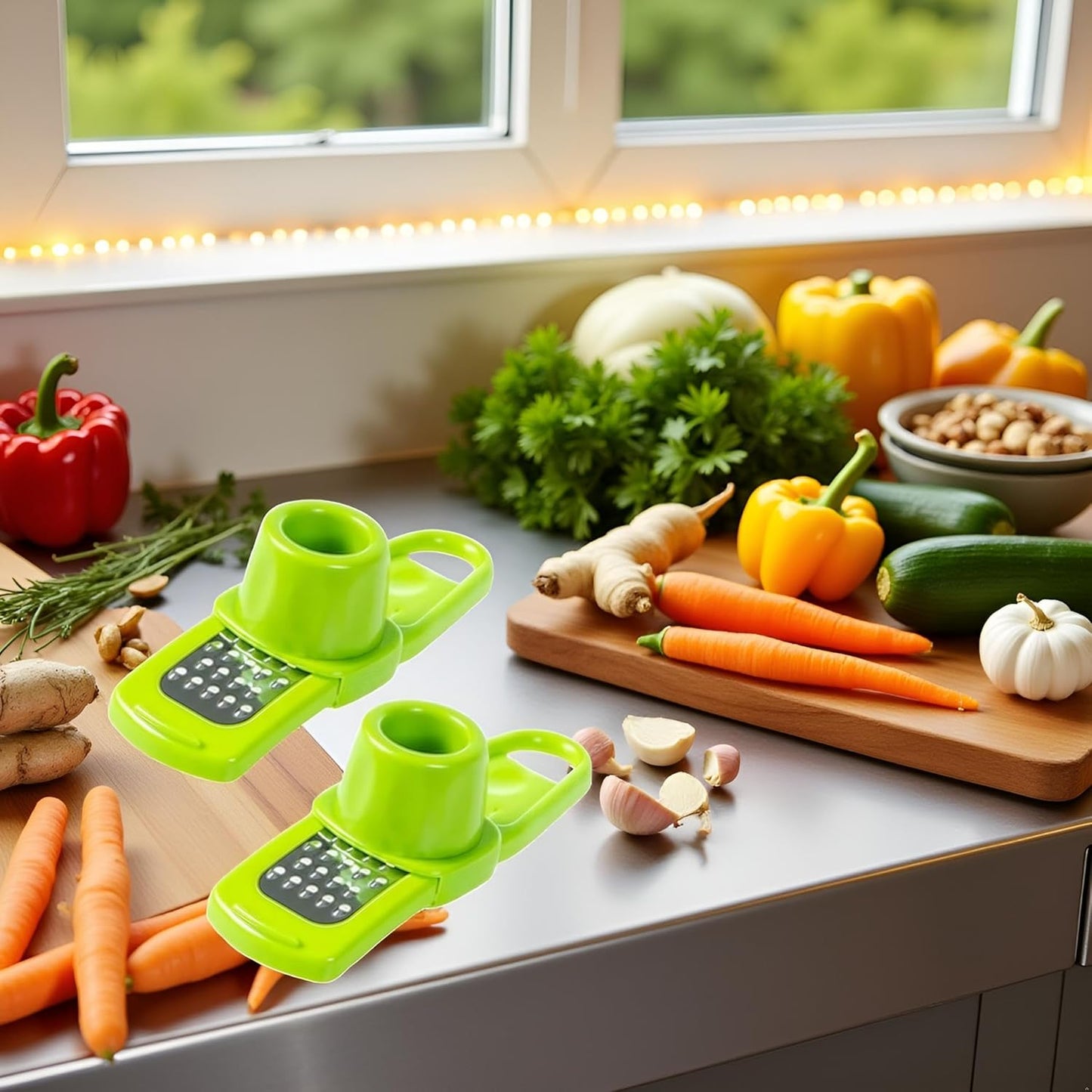 2Pcs Green Multifunction Ginger Grater Tool Mini Grater Nutmeg Grinder Garlic, Kitchen Manual Fruit Vegetable Nuts Chopper Grinder Garlic Presses Kitchen Utensils and Gadgets