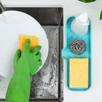 Zulay Kitchen (9x3.5in Sponge Holder for Kitchen Sink - Flexible Heavy-duty Multipurpose Sink Caddy - Counter Organizer for Kitchen, Bathroom, Makeup, Trinkets & More! (Grey)
