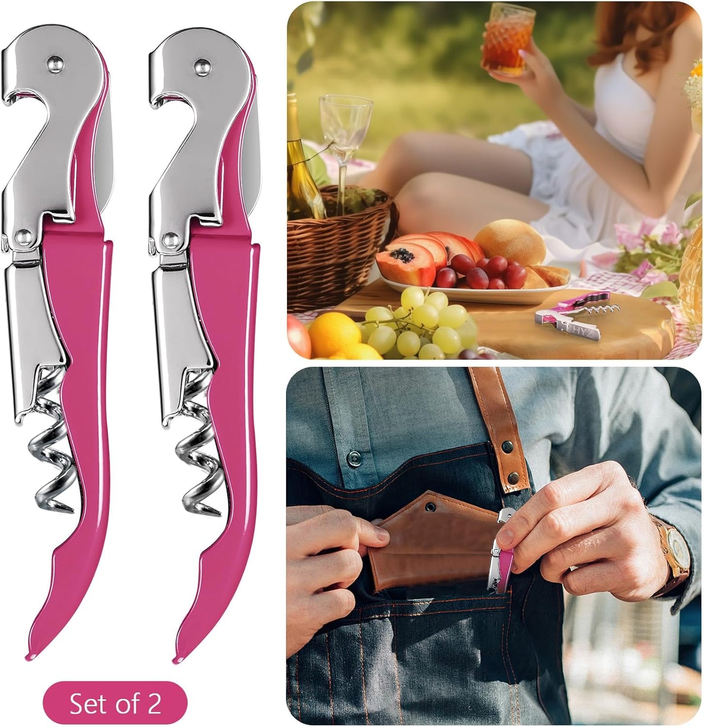 HYZ 2-Pack Wine Opener Waiter Corkscrew, Professional Wine Key for Servers, Bartender, with Foil Cutter, Manual Wine Bottle Opener Double Hinged (Black)