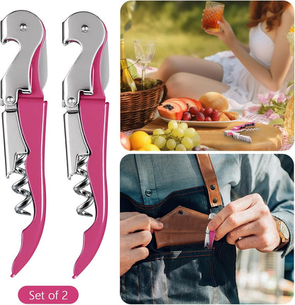 HYZ 2-Pack Wine Opener Waiter Corkscrew, Professional Wine Key for Servers, Bartender, with Foil Cutter, Manual Wine Bottle Opener Double Hinged (Black)