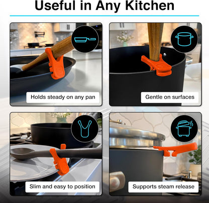 Nottaslip Utensil Prong Pot Spoon Holder - Premium Silicone Spoon Rest - Heat-Resistant to 550°F, BPA-Free, Dishwasher Safe Utensil Pot Clip, Fits Most Pots & Pans - Non-Slip Silicone - 2PK, Black