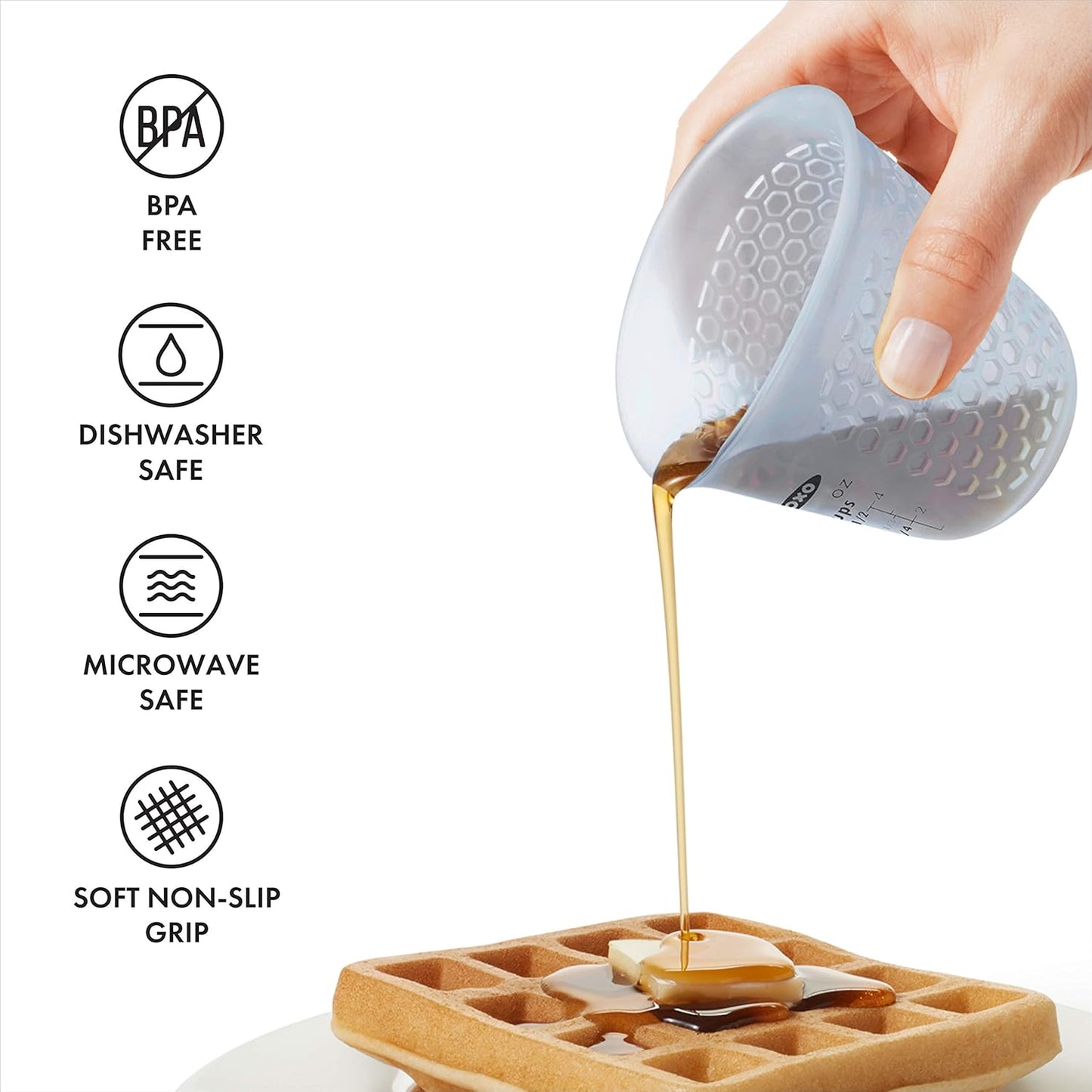 OXO Good Grips 4-Cup Squeeze & Pour Silicone Measuring Cup with Stay-Cool Pattern