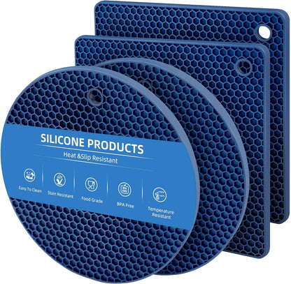 TWTLi Silicone Trivets for Hot Dishes, Set of 4 Trivet Mats, Heat Resistant Hot Pads for Kitchen Countertops, Non-Slip Honeycomb Pot Holders & Counter Protectors for Hot Pots & Pans (Black)