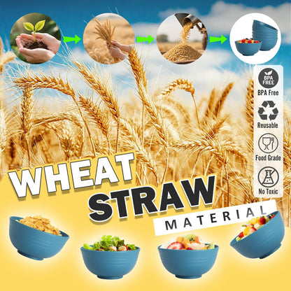 Wheat Straw Bowls Set with Lids, Unbreakable 40 OZ Cereal Bowls Set of 4, Salad Container for Lunch, Microwave & Dishwasher Safe Bowl Set for Kitchen, Picnic, RV, Camping, Multi