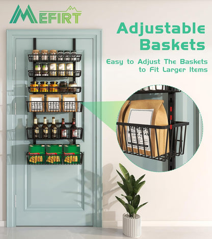 Mefirt White 9-Tier Over The Door Pantry Organizer, Pantry Organization and Storage, Deep Baskets Hanging Heavy-Duty Metal, Wall Spice Rack Seasoning Shelves for Home & Kitchen, Laundry Room Bathroom