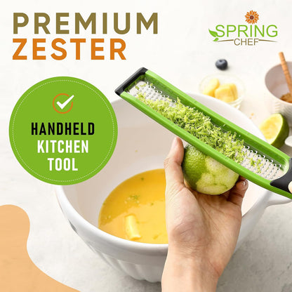 Spring Chef Premium Lemon Zester Grater with Handle - Fruits, Garlic, Chocolate, Nutmeg, Ginger Grater - Heavy Duty Kitchen Tool - Stainless Steel Citrus Zester with Blade Cover - Fine Shred, Black