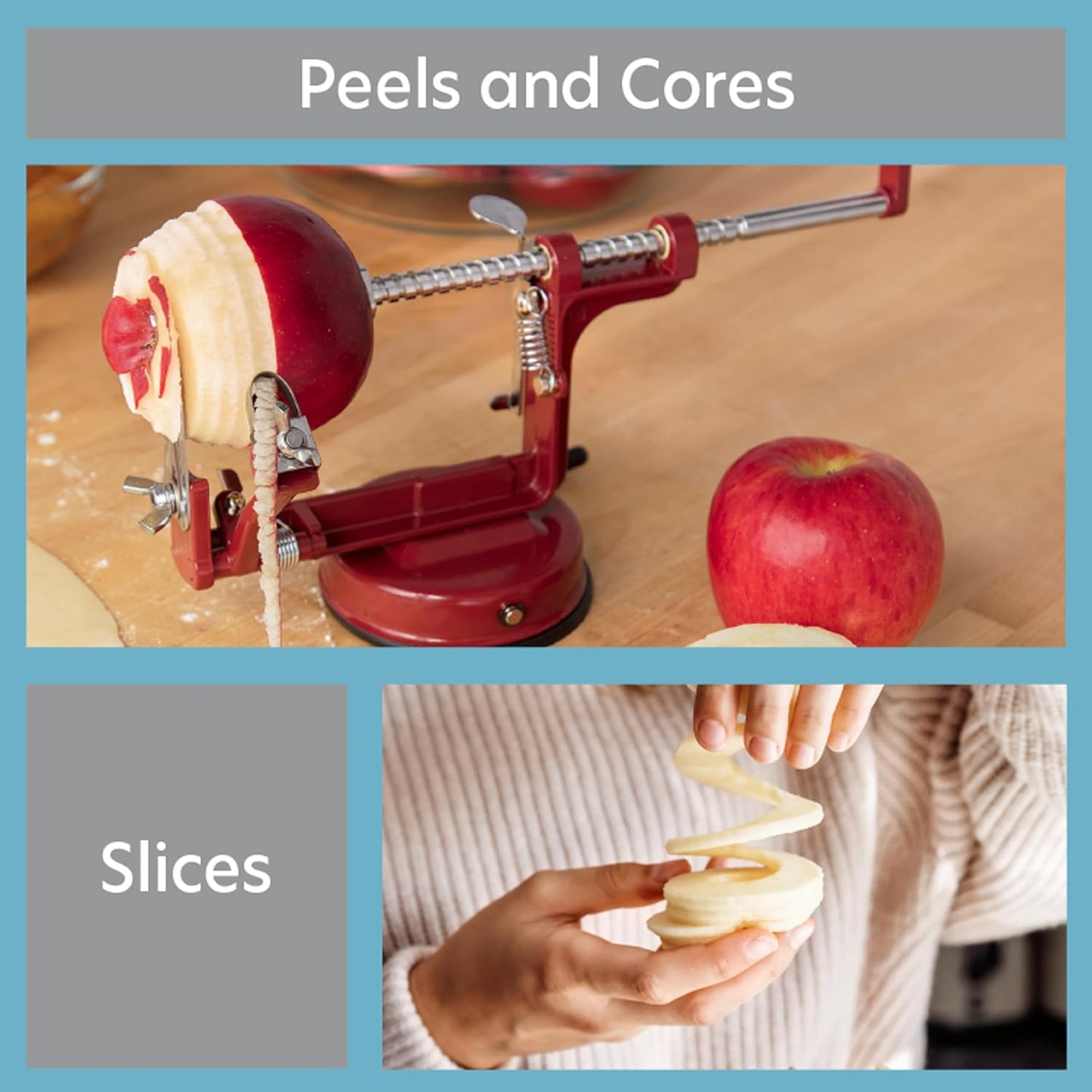 Apple Peeler and Corer - Durable, Heavy Duty Chrome Cast Iron with Powerful Countertop Suction, Hand Crank for Fruits, Apples, Potatoes or Veggies, Fall Picking Season and Holiday Pie Making Essential