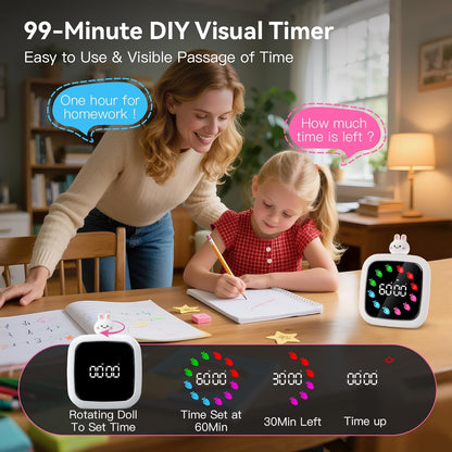 Yunbaoit Digital Visual Timer for Kids, Rechargeable 99-Minute Silent Countdown Timer with 19 Ringtones, 9 Optional DIY Color Star Display, Time Management Tool with Pause Function (Rainbow)