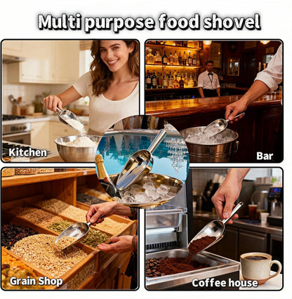 6 oz Stainless Steel Ice Scoop - Heavy Duty, Commercial Grade Kitchen & Bar Scoop for Ice Maker, Bucket, Pet Food, Coffee, Flour, Sugar, Grain - Mirror Polished, Built-in Hook