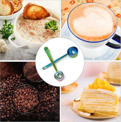 yueton 1Set Rainbow Coffee Scoop 1 Tablespoon 2 Tablespoon Stainless Steel Long Handles Round Measuring Coffee Spoons with Clip for Coffee Bean Tea Powder Baking