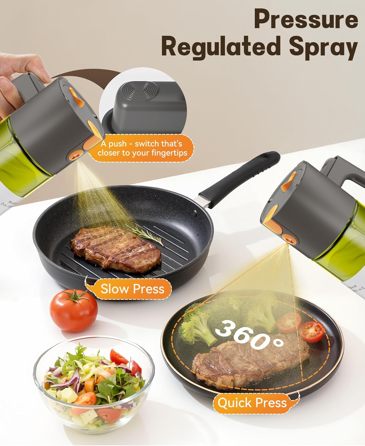 OURCABECUE Upgrade 2 in 1 Oil Sprayer for Cooking, 17oz Light-Blocking Glass Olive Oil Dispenser Bottle for Kitchen, Food-Grade Oil Mister with 8 Stickers for Salad, Frying (Green Bottle-Black Gap)