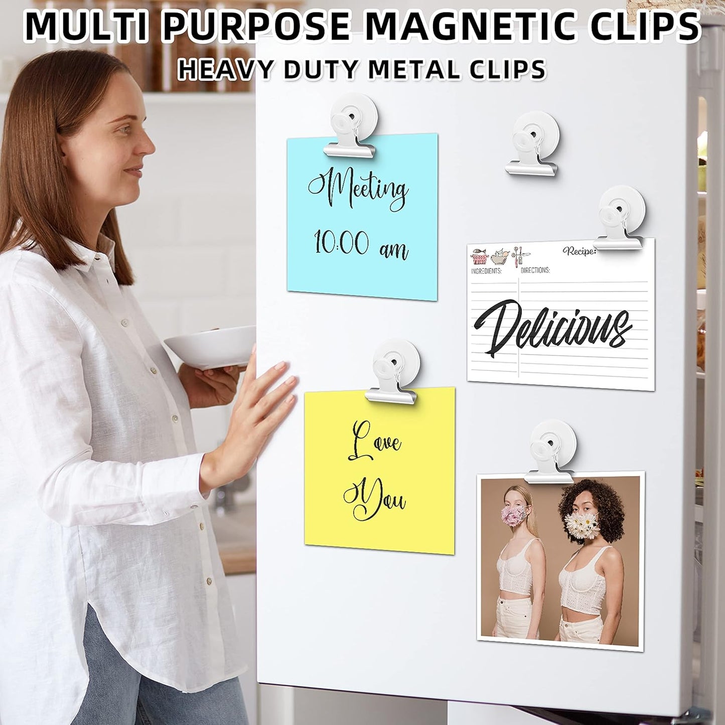 Grtard 12 Pack Magnetic Clips, Fridge Magnets Refrigerator Magnets, Strong Magnetic Clips Heavy Duty, Whiteboard Magnet Clip for Office Home Classroom Organization Kitchen Accessories(Black)