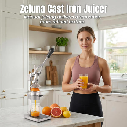 Manual Cast Iron Juicer, Heavy Duty Hand Press Squeezer with Stable Base & Stainless Steel Cup, Orange Juice Press for Orange, Lemon, Easy to Clean for Juice Lovers & Health Enthusiasts