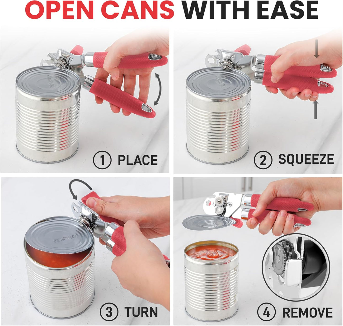 Zulay Kitchen Can Opener with Large Bottle Opener - Heavy Duty Stainless Steel Manual Can Opener with Turn Knob and Soft Grip Handles - Black