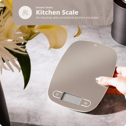 Greater Goods Food Scale – Digital Kitchen Scale, 1g Precision, Easy-Tare & Quick Conversion, Slim Compact Design, Durable & Portable | Ideal for Cooking, Baking & Meal Prep