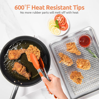 600ºF Heat Resistant Kitchen Tongs: U-Taste 9 inch Silicone Cooking Tong with Firm Sealed Non Stick Rubber Tips & Silicon Coated 18/8 Stainless Steel Handle & Smooth Locking for Serving Salad (Black)
