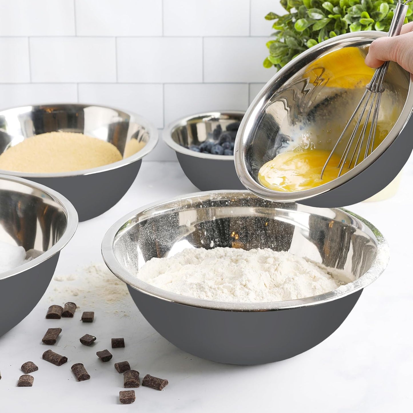 WHYSKO Meal Prep Stainless Steel Mixing Bowl (5-Piece Set) Home, Refrigerator, and Kitchen Food Storage Organizers | Ecofriendly, Heavy Duty, No Lids