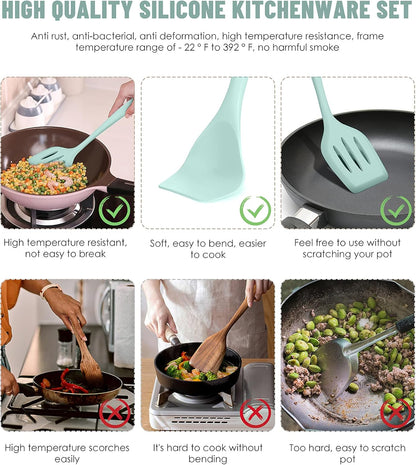 Kitchen Utensils Set-12 Pieces Silicone Cooking Utensils Set (Dishwasher Safe) 392°F Heat Resistant Spatula Set,Kitchen Utensil Set for Nonstick Cookware,Best Kitchen Tools with Holder